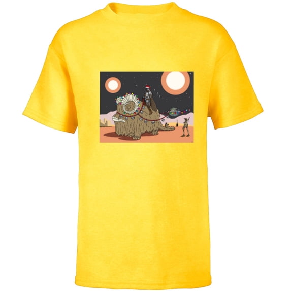 Star Wars Mandalorian & Grogu Christmas Jingle Bell Bantha - Short Sleeve T-Shirt for Kids - Customized-Yellow