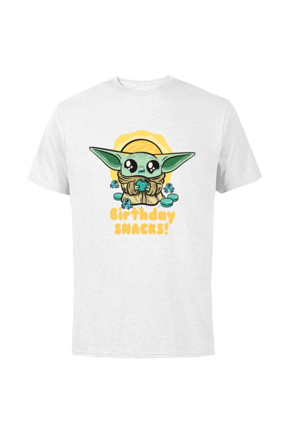 Mandalorian Grogu Frogs & Cookies Birthday Snacks! - Short Sleeve Cotton T-Shirt for Adults - Customized-White