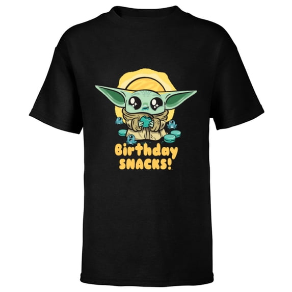 Star Wars Mandalorian Grogu Frogs & Cookies Birthday Snacks! - Short Sleeve T-Shirt for Kids - Customized-Black