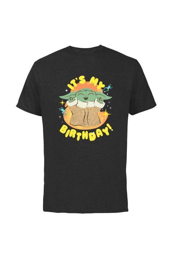 Mandalorian Grogu Happy Frogs It’s My Birthday! - Short Sleeve Cotton T-Shirt for Adults - Customized-Black