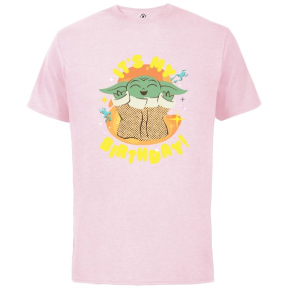 Star Wars Mandalorian Grogu Happy Frogs It’s My Birthday! - Short Sleeve Cotton T-Shirt for Adults - Customized-Soft Pink