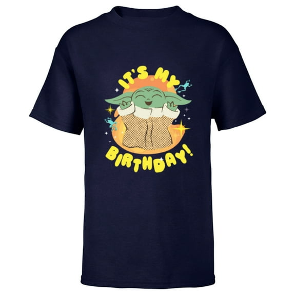 Star Wars Mandalorian Grogu Happy Frogs It’s My Birthday! - Short Sleeve T-Shirt for Kids - Customized-Navy