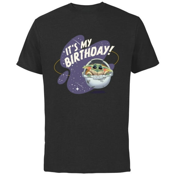 Star Wars Mandalorian Grogu Hover Pram It’s My Birthday! - Short Sleeve Cotton T-Shirt for Adults - Customized-Black