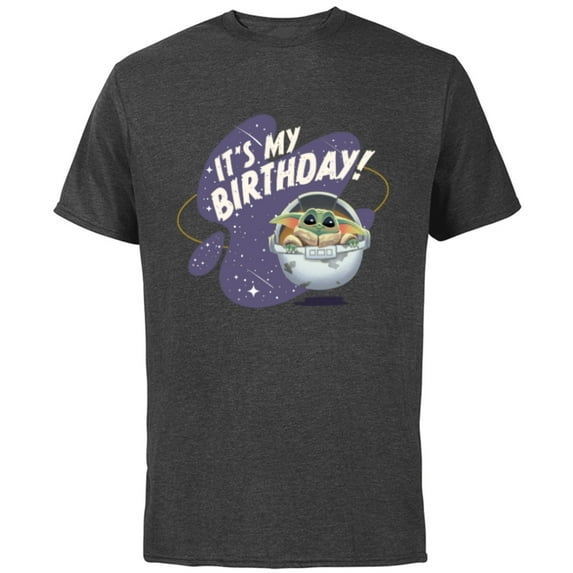 Star Wars Mandalorian Grogu Hover Pram It’s My Birthday! - Short Sleeve Cotton T-Shirt for Adults - Customized-Charcoal