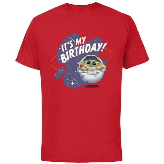 Star Wars Mandalorian Grogu Hover Pram It’s My Birthday! - Short Sleeve Cotton T-Shirt for Adults - Customized-Red