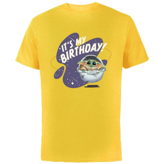 Star Wars Mandalorian Grogu Hover Pram It’s My Birthday! - Short Sleeve Cotton T-Shirt for Adults - Customized-Yellow