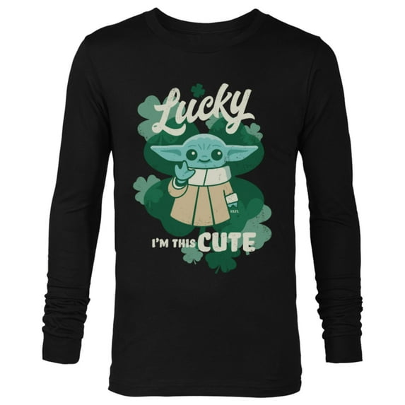 Star Wars Mandalorian Grogu Lucky I’m This Cute Green - Long Sleeve T-Shirt for Men - Customized-Black