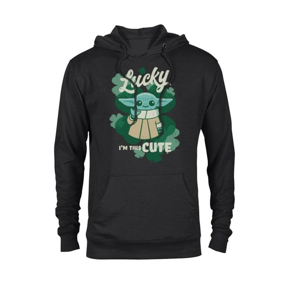 Star Wars Mandalorian Grogu Lucky I’m This Cute Green - Pullover Hoodie for Adults - Customized-Black