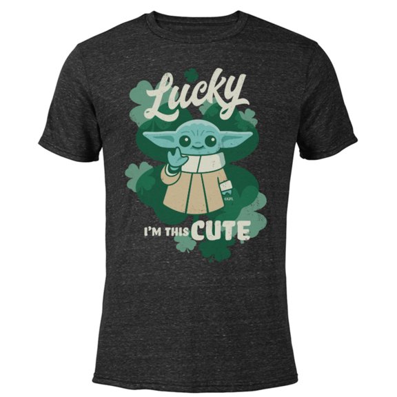 Star Wars Mandalorian Grogu Lucky I’m This Cute Green - Short Sleeve Blended T-Shirt for Adults - Customized-Black