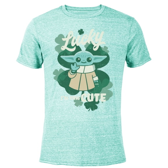 Star Wars Mandalorian Grogu Lucky I’m This Cute Green - Short Sleeve Blended T-Shirt for Adults - Customized-Ocean Blue