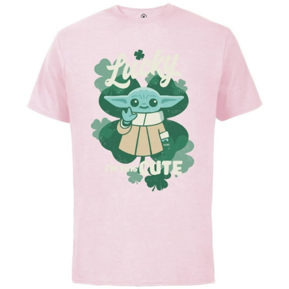Star Wars Mandalorian Grogu Lucky I’m This Cute Green - Short Sleeve Cotton T-Shirt for Adults - Customized-Soft Pink