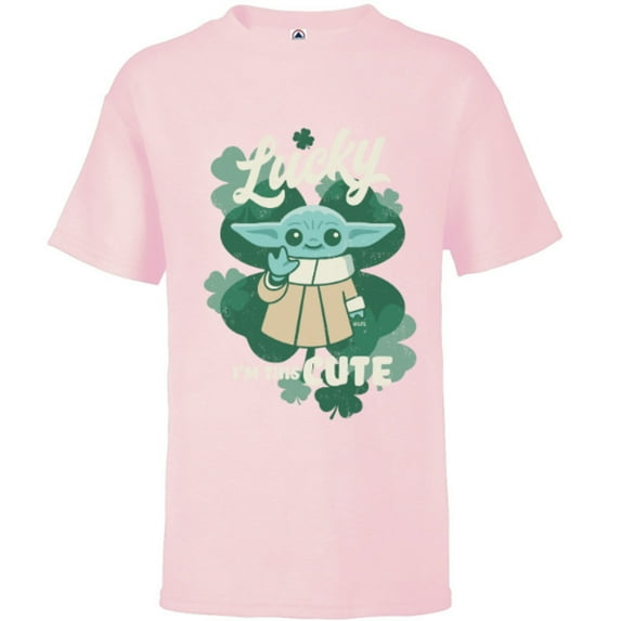 Star Wars Mandalorian Grogu Lucky I’m This Cute Green - Short Sleeve T-Shirt for Kids - Customized-Soft Pink