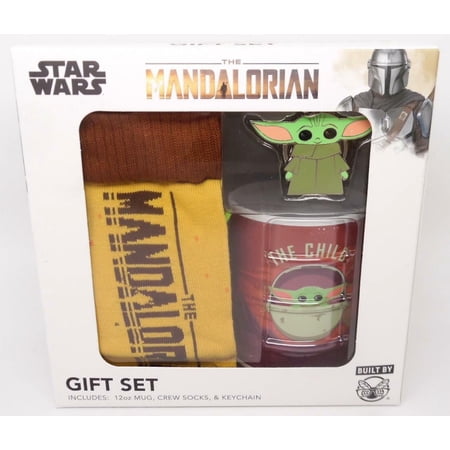 Star Wars Mandalorian Mug, Sock and Baby Yoda Key Chain Gift Bundle
