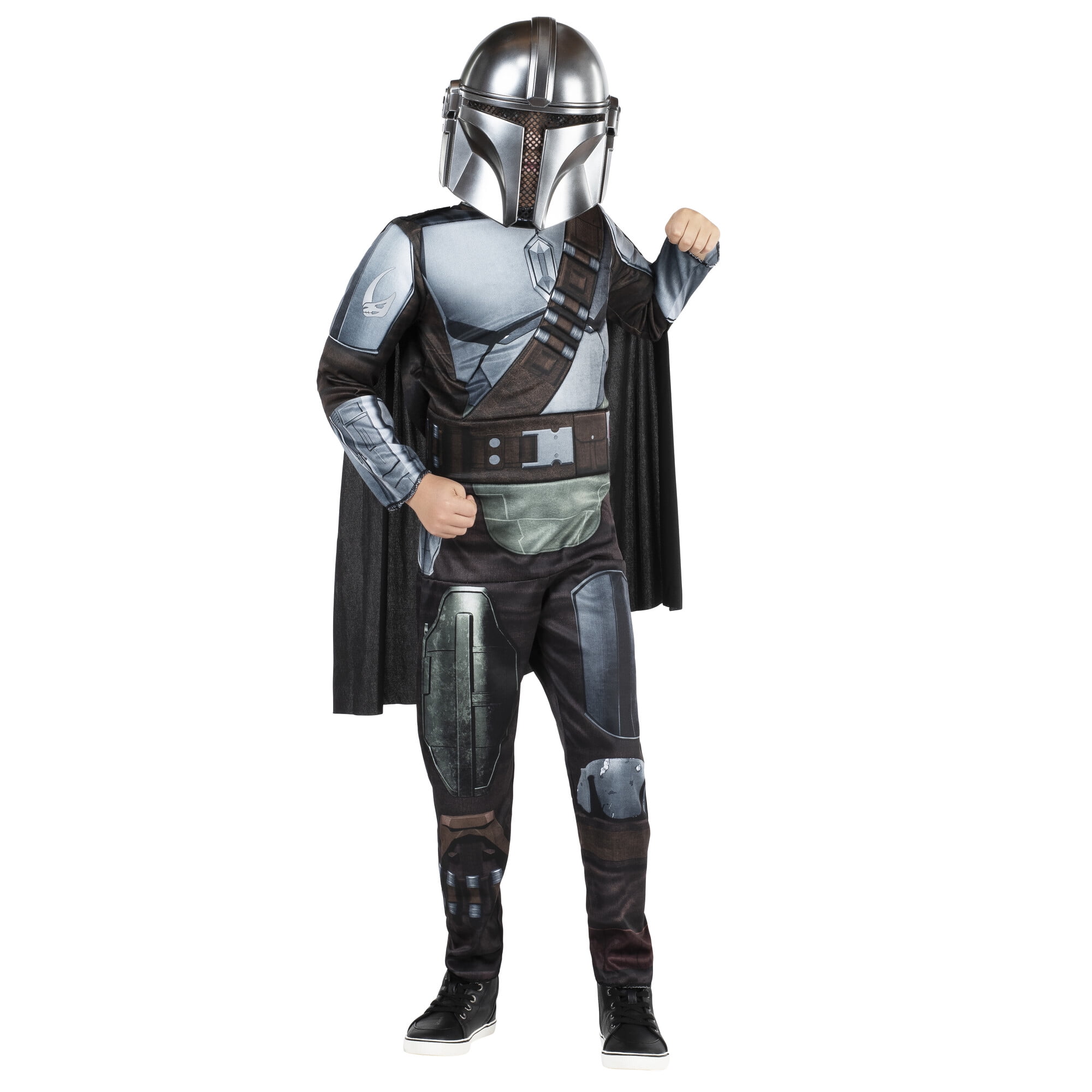 Star Wars Mandalorian Muscle Unisex or Child Boys Halloween Costume (Child) - Qualux Jumpsuit with Detachable Cape and 3D Headpiece