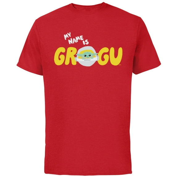 Star Wars Mandalorian My Name is Grogu Cartoon - Short Sleeve Cotton T-Shirt for Adults - Customized-Red