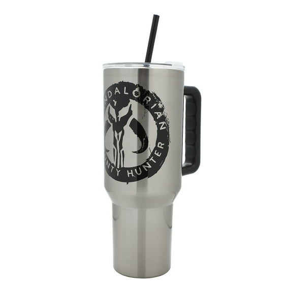 Star Wars Mandalorian Mythosaur Skull 40 Oz Silver Stainless Steel Tumbler with Leak-Proof Lid & Easy Carry Handle Vacuum Insulated for Travel or Home