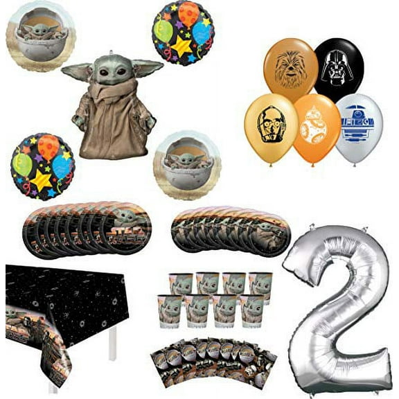 Star Wars Mandalorian The Child 2nd Birthday Party Supplies 8 Guest Baby Yoda Table Decor and Balloon Bouquet Decorations