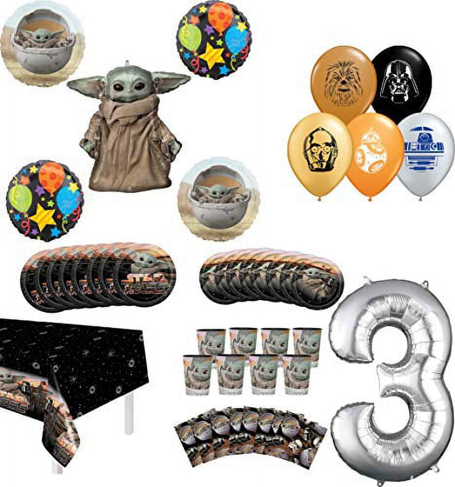 Star Wars Mandalorian The Child 3rd Birthday Party Supplies 8 Guest Baby Yoda Table Decor and Balloon Bouquet Decorations