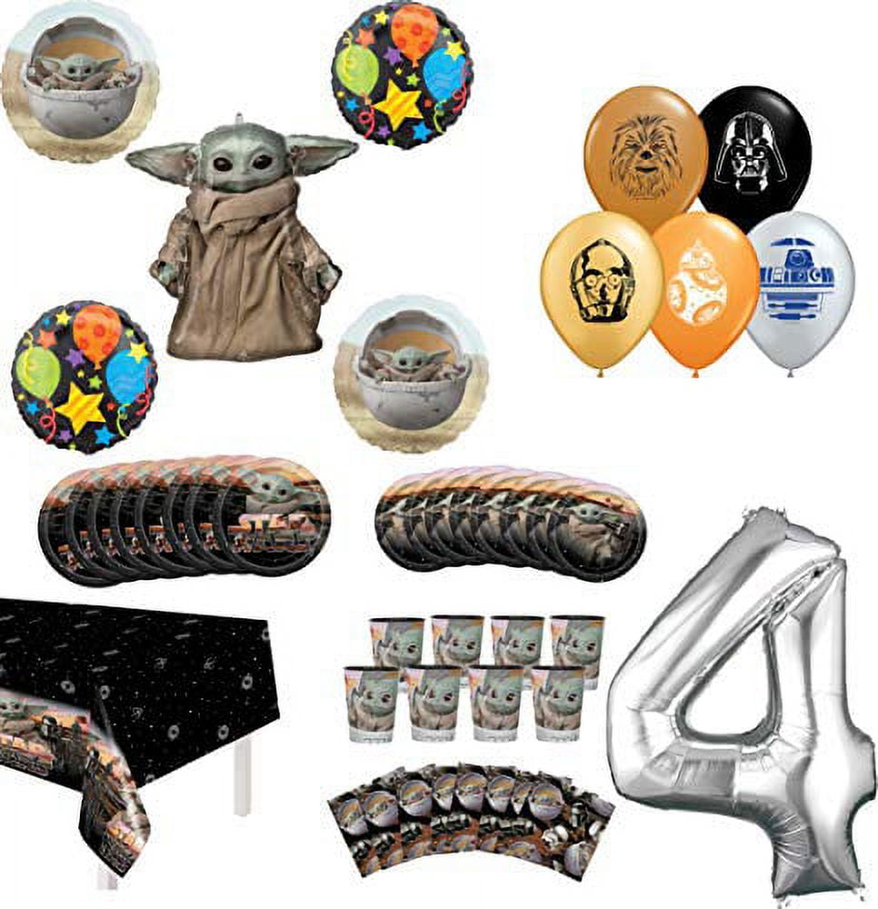 Star Wars Mandalorian The Child 4th Birthday Party Supplies 8 Guest Baby Yoda Table Decor and Balloon Bouquet Decorations