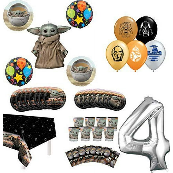 Star Wars Mandalorian The Child 4th Birthday Party Supplies 8 Guest Baby Yoda Table Decor and Balloon Bouquet Decorations