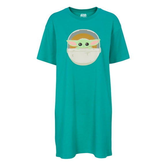 Star Wars Mandalorian Women's Sleep Shirt - Baby Yoda Bassinet Nightshirt Pajama, Heather Teal, Medium