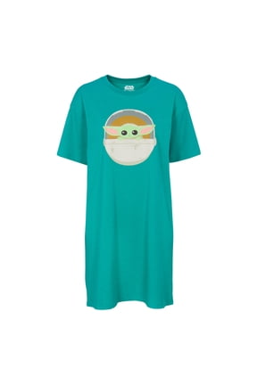 Mandalorian Women's Sleep Shirt - Baby Yoda Bassinet Nightshirt Pajama, Heather Teal, Small