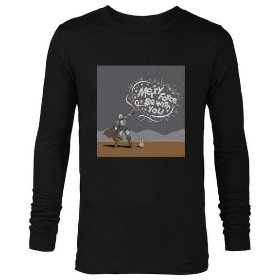 Star Wars Mando & Grogu Christmas Merry Force Be With You - Long Sleeve T-Shirt for Men - Customized-Black