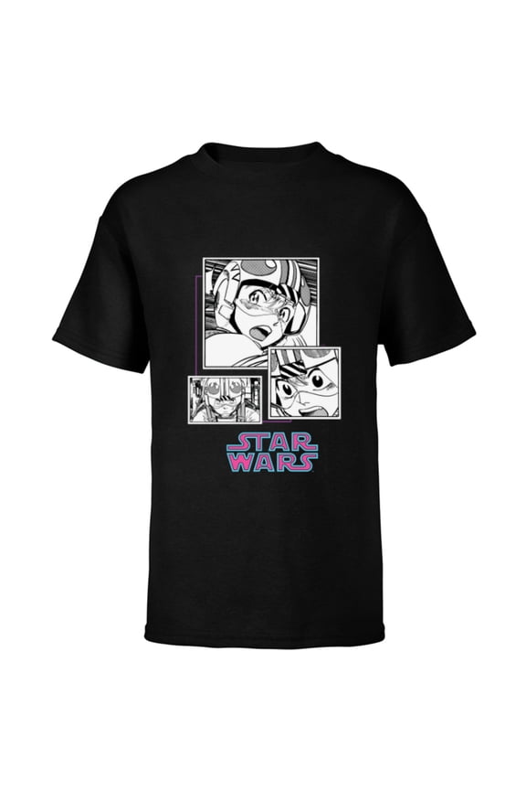 Manga Luke Skywalker X-wing Pilot Comic Panels - Short Sleeve T-Shirt for Kids - Customized-Black