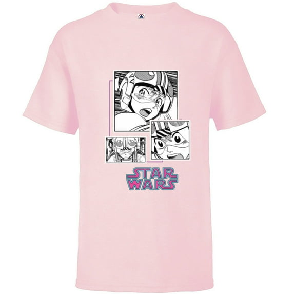 Star Wars Manga Luke Skywalker X-wing Pilot Comic Panels - Short Sleeve T-Shirt for Kids - Customized-Soft Pink