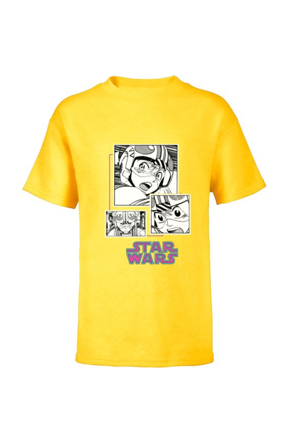 Manga Luke Skywalker X-wing Pilot Comic Panels - Short Sleeve T-Shirt for Kids - Customized-Yellow