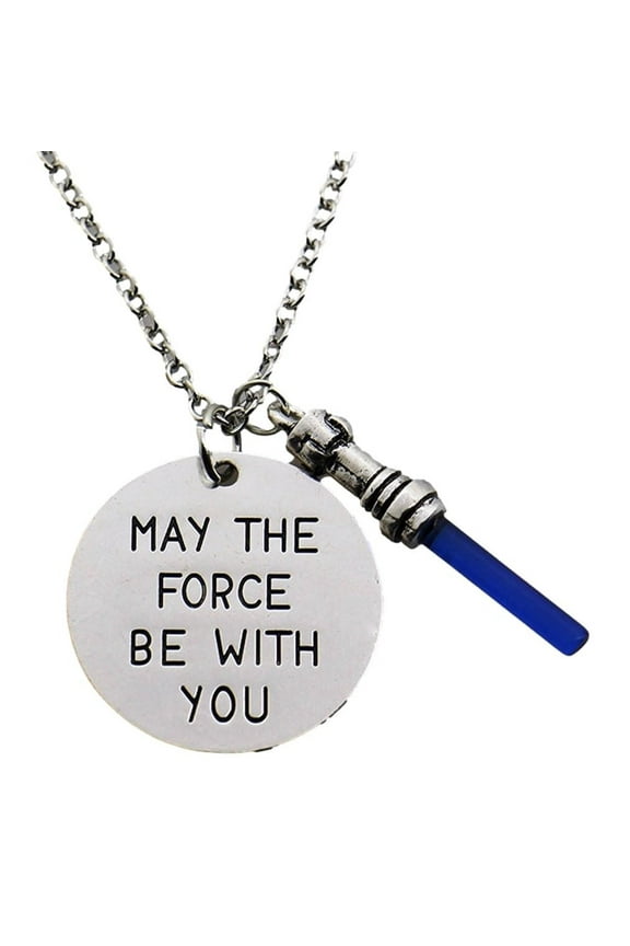 Star Wars May The Force Blue Light Saber Metal Necklace