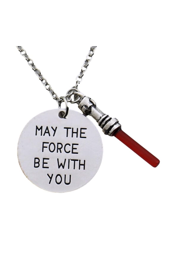 Star Wars May The Force Red Light Saber Metal Pendant Necklace