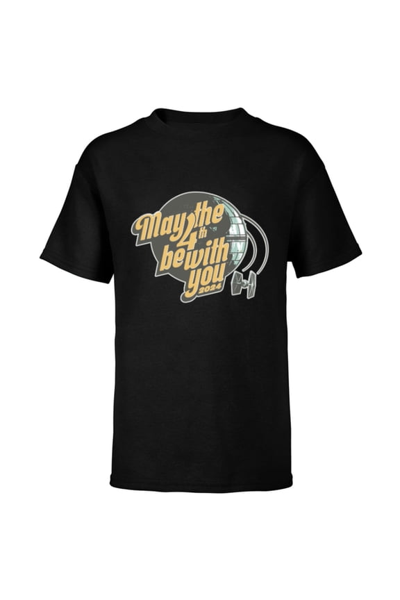 May the 4th Be With You 2024 Death Star Retro - Short Sleeve T-Shirt for Kids - Customized-Black