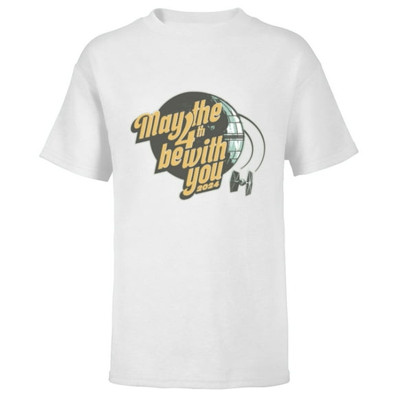 Star Wars May the 4th Be With You 2024 Death Star Retro - Short Sleeve T-Shirt for Kids - Customized-White