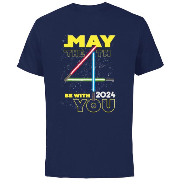 Star Wars May the 4th Be With You 2024 Lightsabers - Short Sleeve Cotton T-Shirt for Adults - Customized-Navy