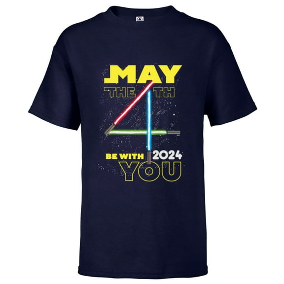Star Wars May the 4th Be With You 2024 Lightsabers - Short Sleeve T-Shirt for Kids - Customized-Athletic Navy
