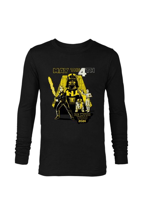 May the 4th Be With You 2024 Luke Retro Distressed - Long Sleeve T-Shirt for Men - Customized-Black
