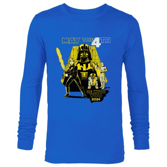 Star Wars May the 4th Be With You 2024 Luke Retro Distressed - Long Sleeve T-Shirt for Men - Customized-Navy