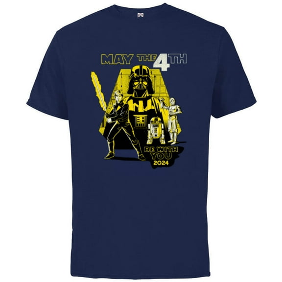 Star Wars May the 4th Be With You 2024 Luke Retro Distressed - Short Sleeve Cotton T-Shirt for Adults - Customized-Athletic Navy
