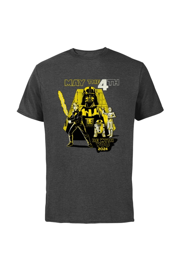 May the 4th Be With You 2024 Luke Retro Distressed - Short Sleeve Cotton T-Shirt for Adults - Customized-Charcoal