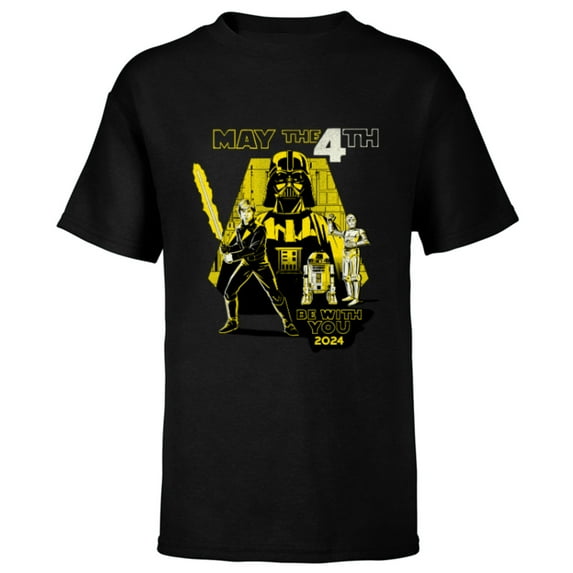 Star Wars May the 4th Be With You 2024 Luke Retro Distressed - Short Sleeve T-Shirt for Kids - Customized-Black