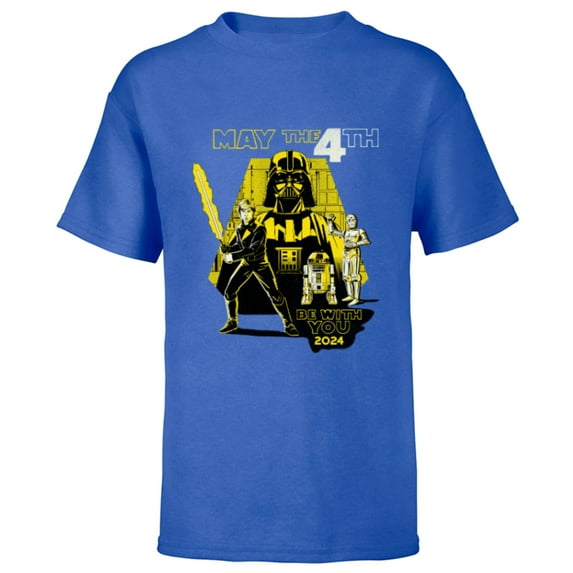 Star Wars May the 4th Be With You 2024 Luke Retro Distressed - Short Sleeve T-Shirt for Kids - Customized-Royal