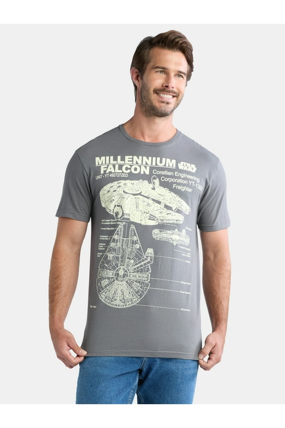 , Men's & Big Men's Millenium Falcon Corellian Freighter Graphic Tee Shirt, Sizes S-3XL