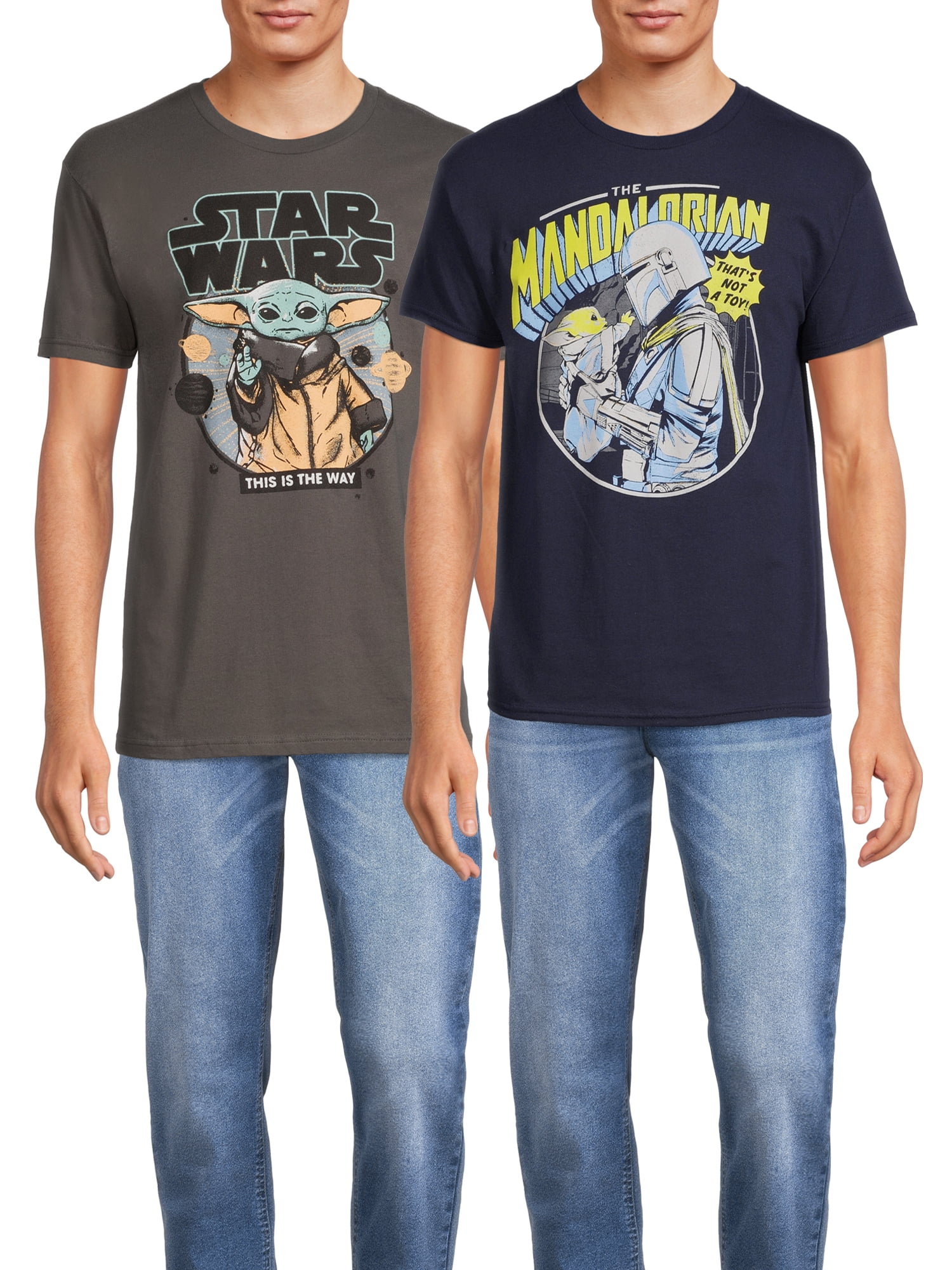 Star Wars Men's & Big Men's Grogu and Mandalorian Graphic Tees, 2-Pack, Sizes S-3XL