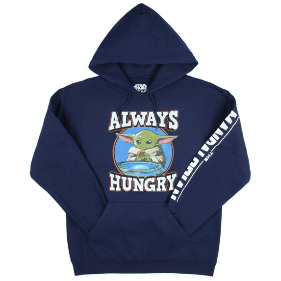 Star Wars Adult Men's Distressed Grogu Baby Yoda Always Hungry Hooded Sweatshirt Pullover Hoodie