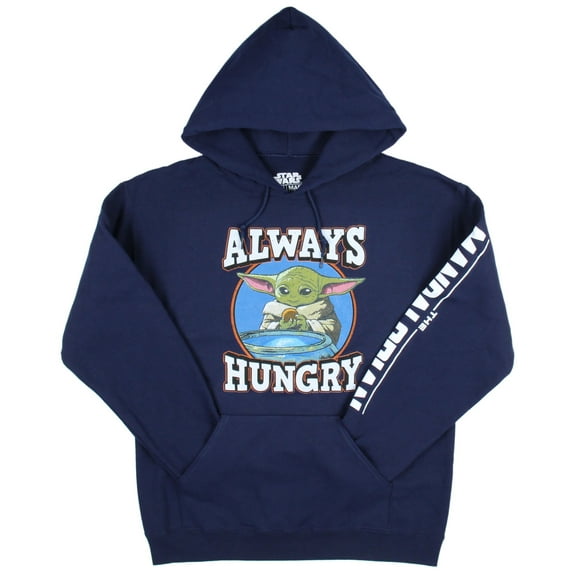Star Wars Adult Men's Distressed Grogu Baby Yoda Always Hungry Hooded Sweatshirt Pullover Hoodie