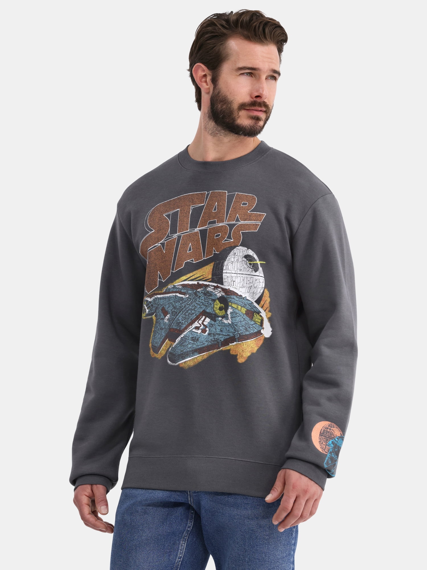 Star Wars Men's & Big Men's Millennium Falcon Death Star Graphic Print Crewneck Sweatshirt, Sizes S-2XL
