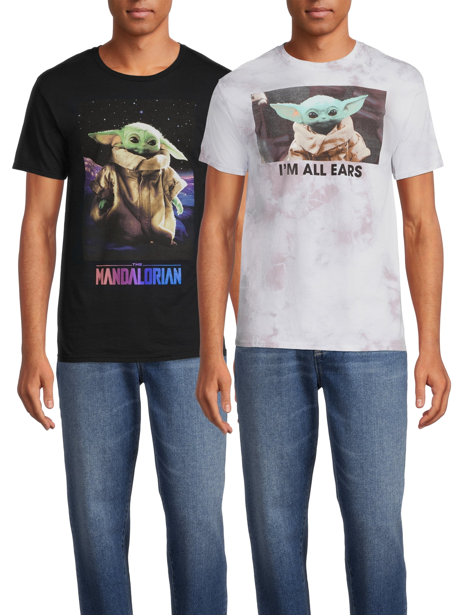 Star Wars Men's Grogu All Ears and Mandalorian Graphic Tees, 2Pack