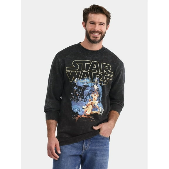 Star Wars Men's & Big Men's Mineral Wash Vintage Poster Graphic Print Sweatshirt, Sizes S-2XL