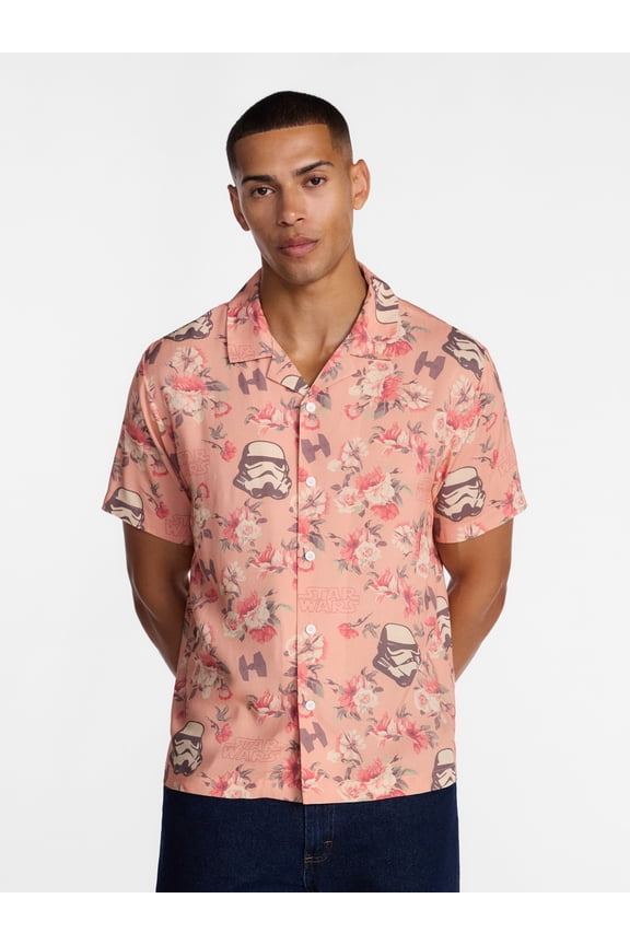Star Wars Men's and Big Men's Space Floral Graphic Button Up Shirt with Short Sleeves, Sizes S-4XL